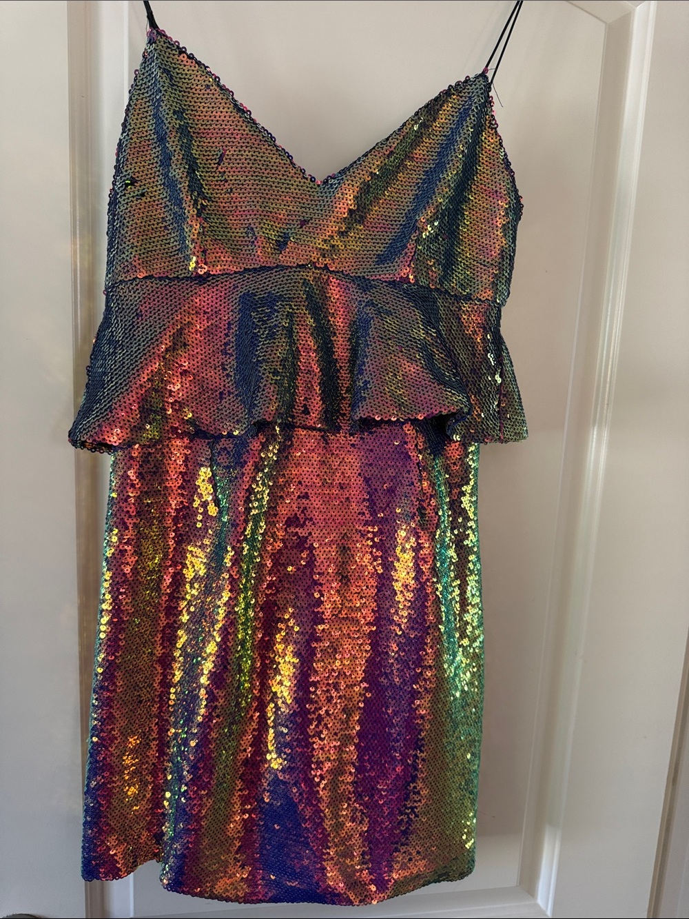 Zara Iridescent Sequin Mini Dress in Purple and Gold size S